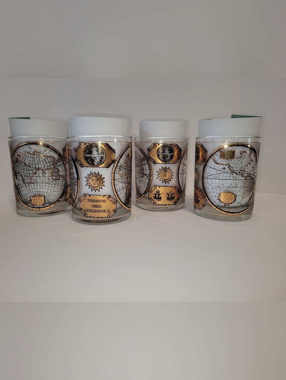Culver Terrarum Orbis Geographica Lowball Glasses Set If 4